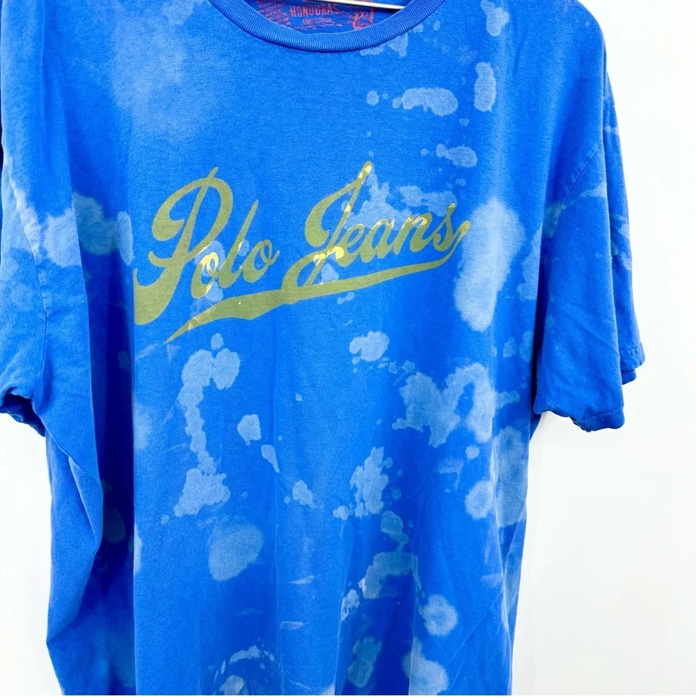 Ralph Lauren Polo Jeans Custom Upcycled Bleach Splatter Short Sleeve Shirt SZ XL